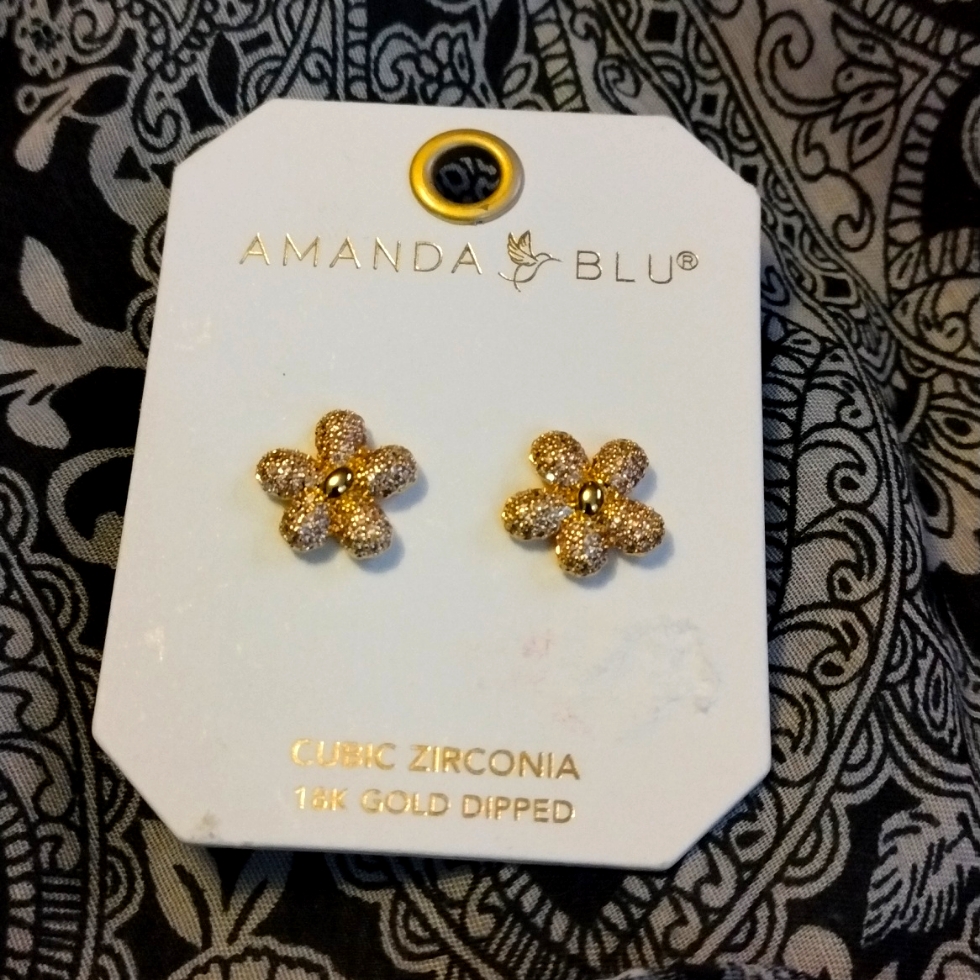 Flower Cz 18k Gold Dipped Earrings Nwt